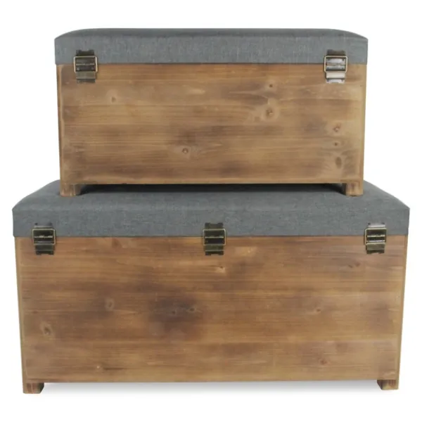 Benches & Ottomans-Kirkland's Home Cushioned Storage Benches, Set Of 2 Gray
