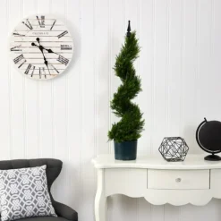 Trees & Topiaries-Kirkland's Home Cypress Spiral Metal Pole Topiary In Black Planter