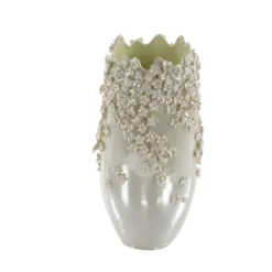 Vases-Kirkland's Home 3D Floral Cream Ceramic Vase White