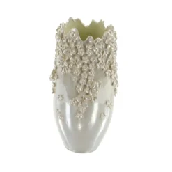 Vases-Kirkland's Home 3D Floral Cream Ceramic Vase White