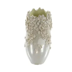Vases-Kirkland's Home 3D Floral Cream Ceramic Vase White