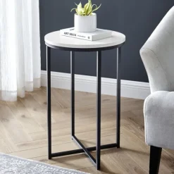 Accent & End Tables-Kirkland's Home Daisy Faux Marble X Base Accent Table