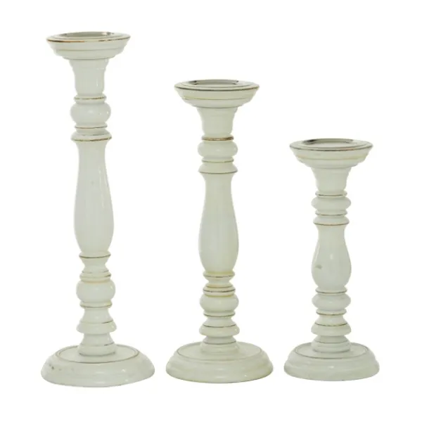 Candle Holders-Kirkland's Home Daisy White Rustic 3-Pc. Candle Holder Set White/Brown