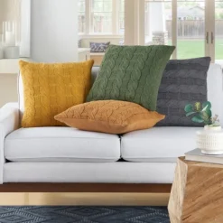 Pillows-Kirkland's Home Dandelion Cable Knit Throw Pillows, Set Of 2 Yellow