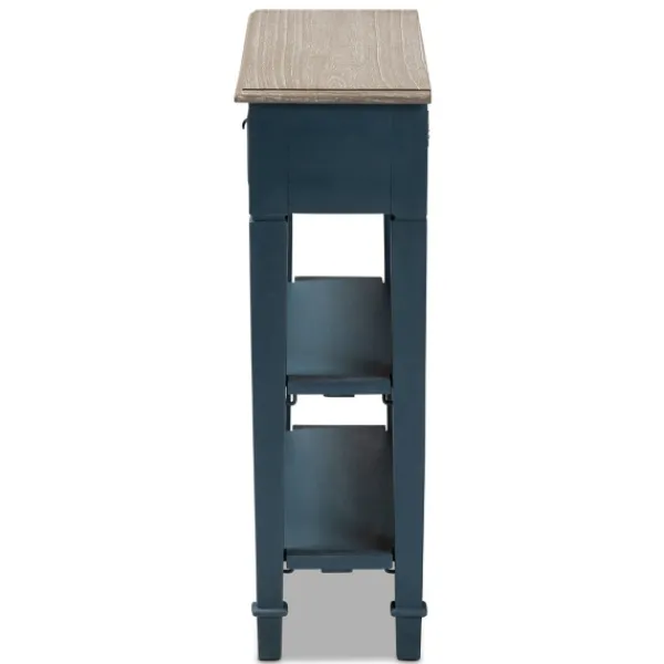 Console Tables-Kirkland's Home Daphne Blue Bayur Wood Two-Shelf Console Table