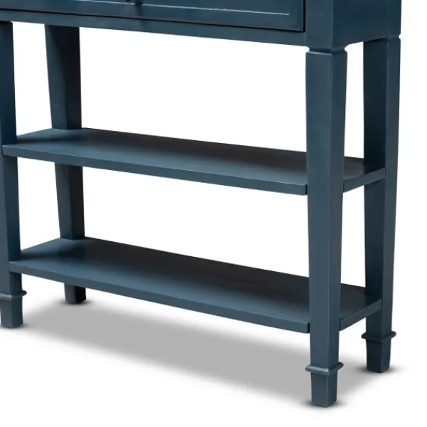 Console Tables-Kirkland's Home Daphne Blue Bayur Wood Two-Shelf Console Table
