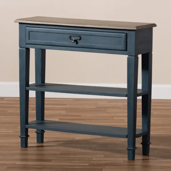 Console Tables-Kirkland's Home Daphne Blue Bayur Wood Two-Shelf Console Table