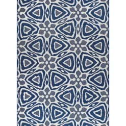 Outdoor Rugs-Kirkland's Home Darcie Blue Geometric Outdoor Rug, 5X8 Blue/Gray