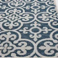 Outdoor Rugs-Kirkland's Home Darcie Blue Geometric Outdoor Rug, 5X8 Blue/Gray