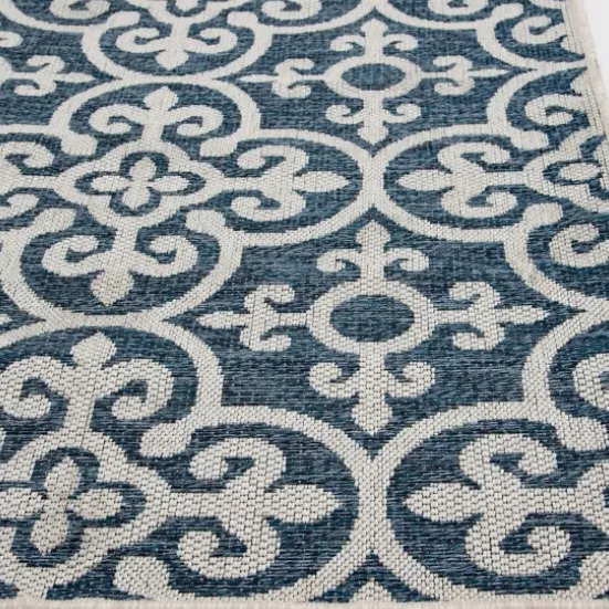 Outdoor Rugs-Kirkland's Home Darcie Blue Geometric Outdoor Rug, 5X8 Blue/Gray