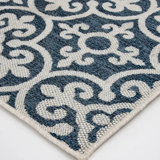 Outdoor Rugs-Kirkland's Home Darcie Blue Geometric Outdoor Rug, 5X8 Blue/Gray