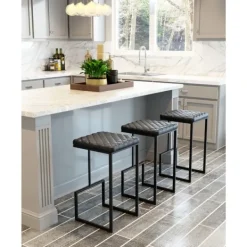 Bar Stools & Counter Height Stools-Kirkland's Home Dark And Black Upholstered Barstool Gray