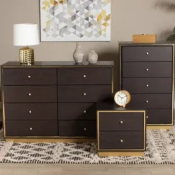 Dressers & Chests-Kirkland's Home Dark And Gold Wood 3-Pc. Dresser Set Brown