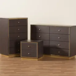 Dressers & Chests-Kirkland's Home Dark And Gold Wood 3-Pc. Dresser Set Brown