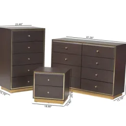 Dressers & Chests-Kirkland's Home Dark And Gold Wood 3-Pc. Dresser Set Brown