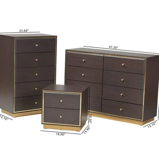 Dressers & Chests-Kirkland's Home Dark And Gold Wood 3-Pc. Dresser Set Brown