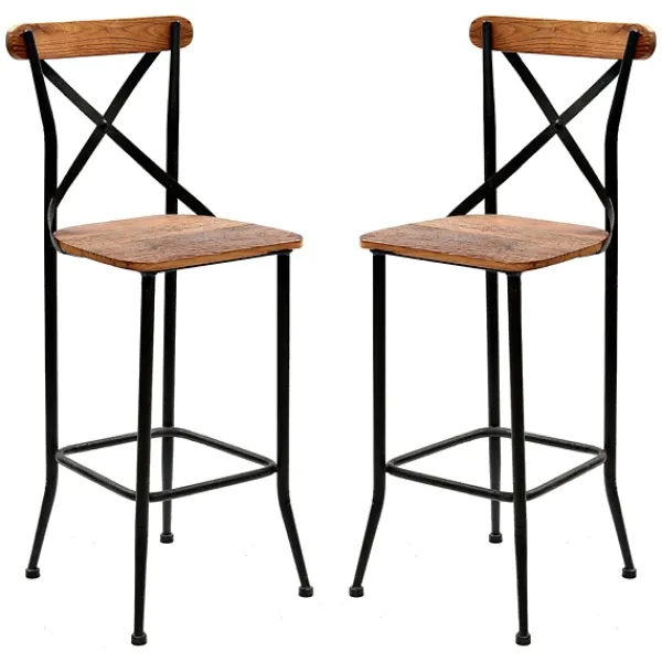 Bar Stools & Counter Height Stools-Kirkland's Home Dark Bronze And Pine Wood Bar Stools, Set Of 2 Brown