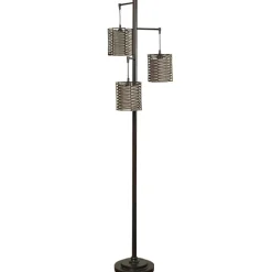 Floor Lamps-Kirkland's Home Dark Bronze And Rattan 3-Arm Floor Lamp Brown