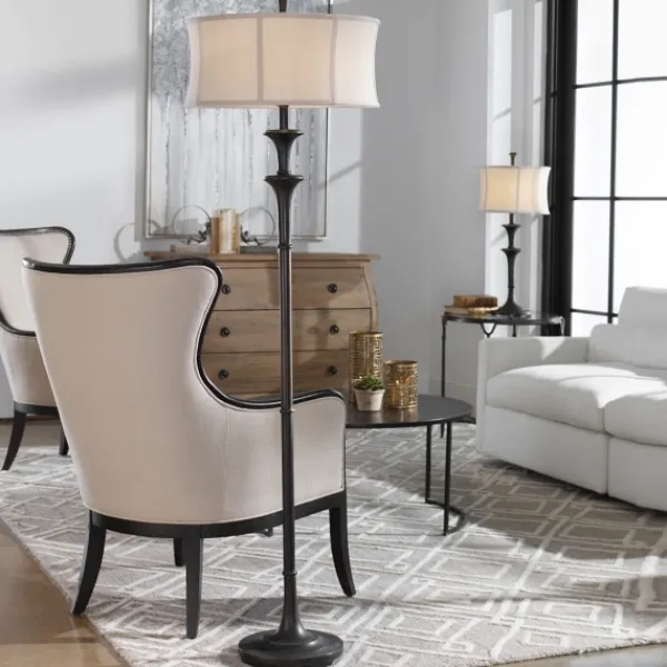Floor Lamps-Kirkland's Home Dark Bronze Metal Flare Floor Lamp Tan