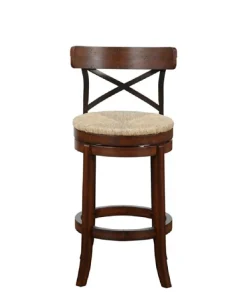 Bar Stools & Counter Height Stools-Kirkland's Home Dark Brown Wood And Seagrass Swivel Bar Stool Tan