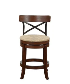Bar Stools & Counter Height Stools-Kirkland's Home Dark Brown Wood And Seagrass Swivel Counter Stool Tan
