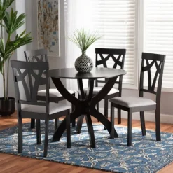 Dining Tables-Kirkland's Home Dark Brown Wood Tripod Table 5-Pc. Dining Set Gray