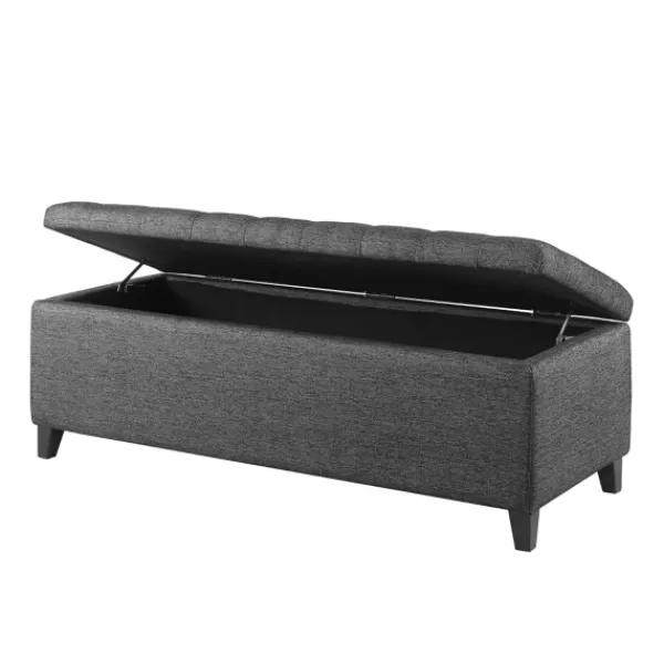 Benches & Ottomans-Kirkland's Home Dark Button Tufted Storage Bench Gray