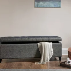 Benches & Ottomans-Kirkland's Home Dark Button Tufted Storage Bench Gray