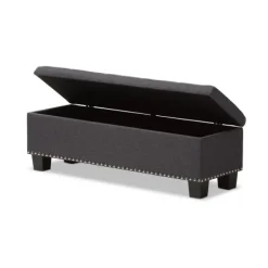 Entryway Furniture-Kirkland's Home Dark Button-Tufted Upholstered Storage Bench Gray