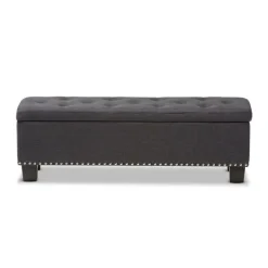 Entryway Furniture-Kirkland's Home Dark Button-Tufted Upholstered Storage Bench Gray