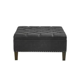 Benches & Ottomans-Kirkland's Home Dark Espresso Button Tufted Leather Ottoman Brown