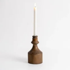 Candle Holders-Kirkland's Home Dark Eucalyptus Wood Taper Candle Holder, 8 In. Brown