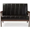 Sofas & Loveseats-Kirkland's Home Dark Faux Leather Channel Loveseat, 45 In. Brown