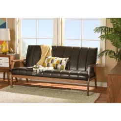 Sofas & Loveseats-Kirkland's Home Dark Faux Leather Channel Sofa, 63 In. Brown