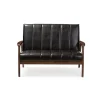 Sofas & Loveseats-Kirkland's Home Dark Faux Leather Channel Loveseat, 31 In. Brown