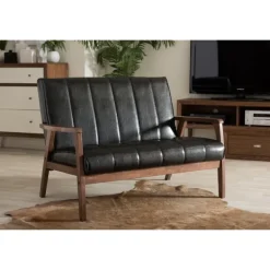 Sofas & Loveseats-Kirkland's Home Dark Faux Leather Channel Loveseat, 31 In. Brown