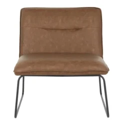 Accent Chairs-Kirkland's Home Dark Faux Leather Sleigh Accent Chair Brown