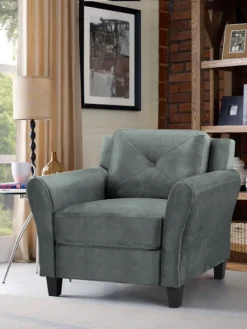Accent Chairs-Kirkland's Home Dark Kelly Microfiber Rolled Arm Chair Gray