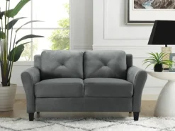Sofas & Loveseats-Kirkland's Home Dark Kelly Microfiber Rolled Arm Loveseat Gray