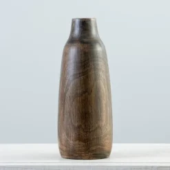 Vases-Kirkland's Home Dark Mango Wood Vase, 12 In. Gray