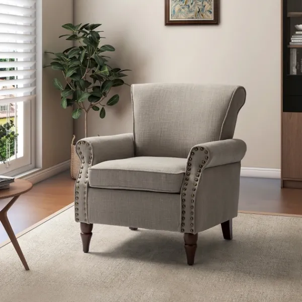 Accent Chairs-Kirkland's Home Dark Miriam Nailhead Trim Armchair Gray