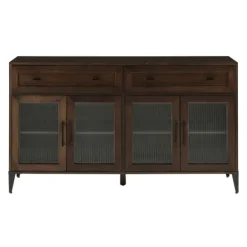 Cabinets & Sideboards-Kirkland's Home Dark Oak Fluted Glass Sideboard Cabinet Brown