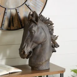 Statues & Figurines-Kirkland's Home Dark Polystone Horse Head Statue Brown