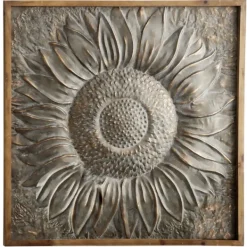Wall Plaques-Kirkland's Home Dark Silver Metal Sunburst Wood Frame Wall Plaque Gray