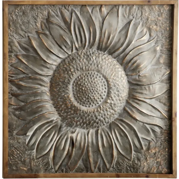 Wall Plaques-Kirkland's Home Dark Silver Metal Sunburst Wood Frame Wall Plaque Gray