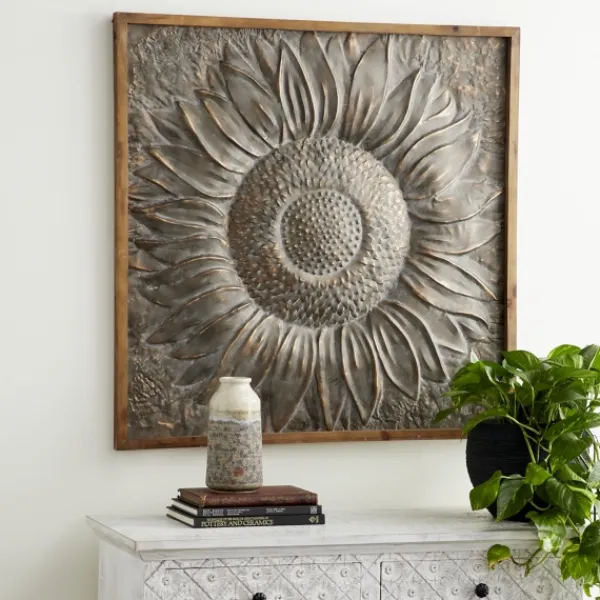 Wall Plaques-Kirkland's Home Dark Silver Metal Sunburst Wood Frame Wall Plaque Gray
