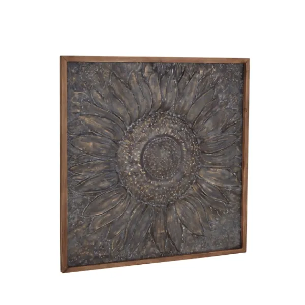 Wall Plaques-Kirkland's Home Dark Silver Metal Sunburst Wood Frame Wall Plaque Gray