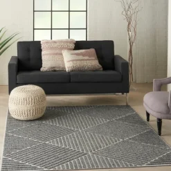 Outdoor Rugs-Kirkland's Home Dark Square Diamond Outdoor Area Rug, 5X7 Gray