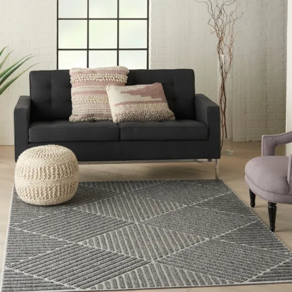 Outdoor Rugs-Kirkland's Home Dark Square Diamond Outdoor Area Rug, 5X7 Gray