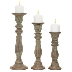 Candle Holders-Kirkland's Home Dark Stained Wood Candle Holders, Set Of 3 Gray